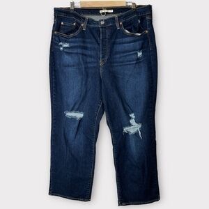 Levi’s ribcage straight ankle jean in distressed dark wash